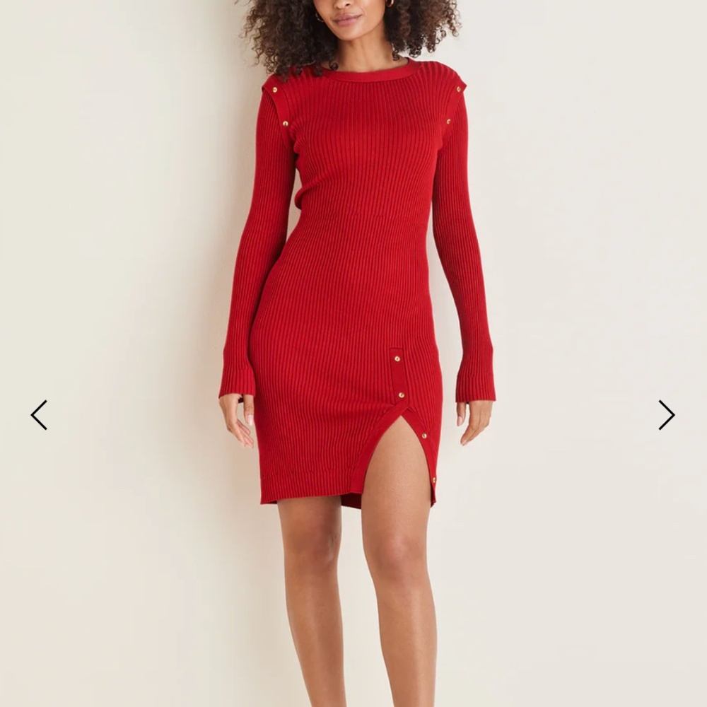 Venus red ribbed rayon blend long sleeve knit sweater dress NWOT
